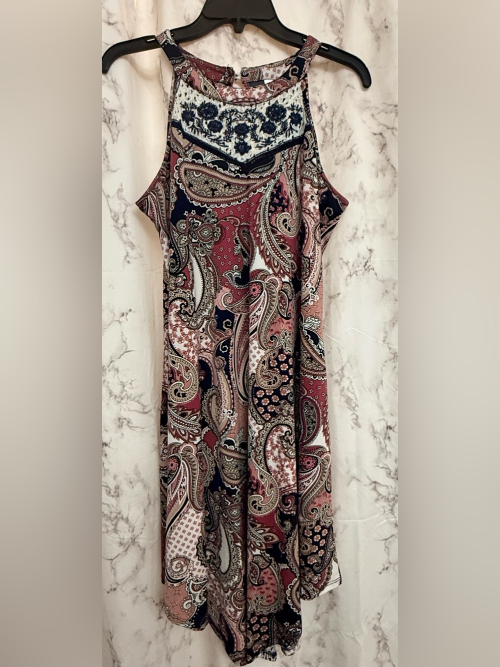 PerSeption Concept Paisley Halter Midi Dress in Burgundy, Navy, Cream